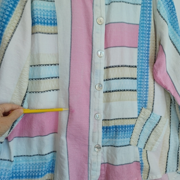 Parsley & Sage Blouse Contrast Stripe Print Linen Blend Blouse Womens 1X - Picture 9 of 12